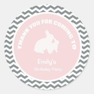 Bunny birthday party thank you pink sticker