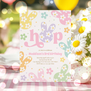 Bunny Birthday Pastel Daisy Floral Spring Party Invitation