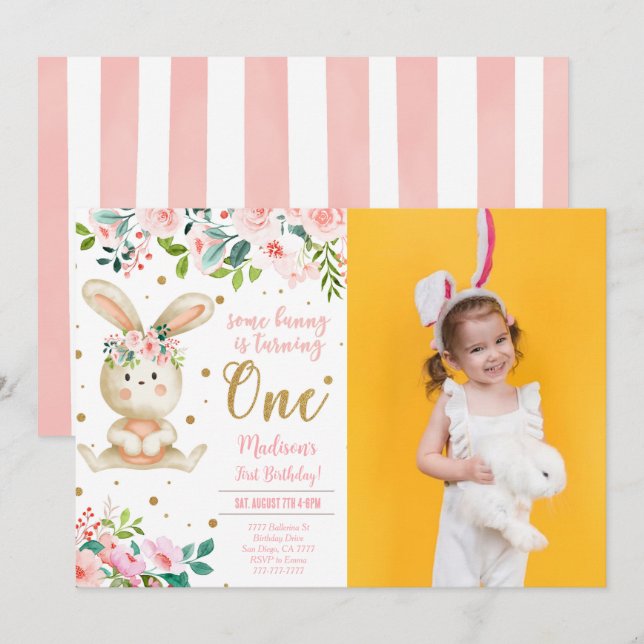 Bunny Birthday Photo Invitation (Front/Back)