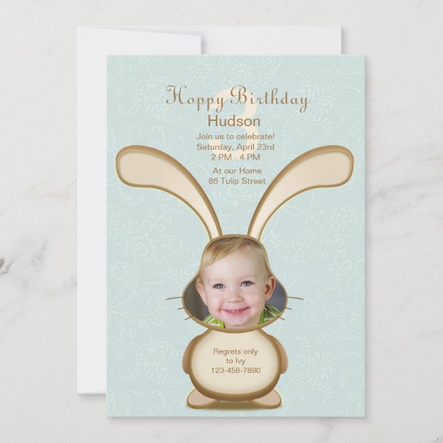 Bunny Birthday Photo Invitation (Front)