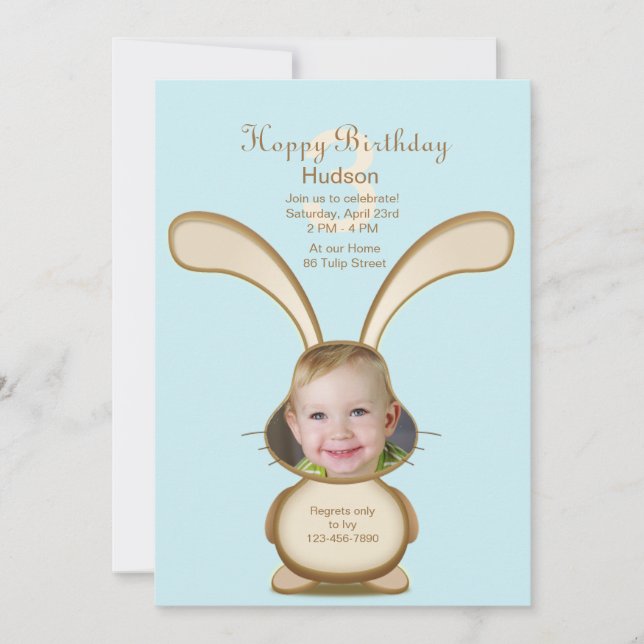 Bunny Birthday Photo Invitation (Customised) (Front)