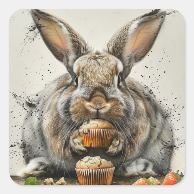 Bunny Birthday Square Sticker (Front)