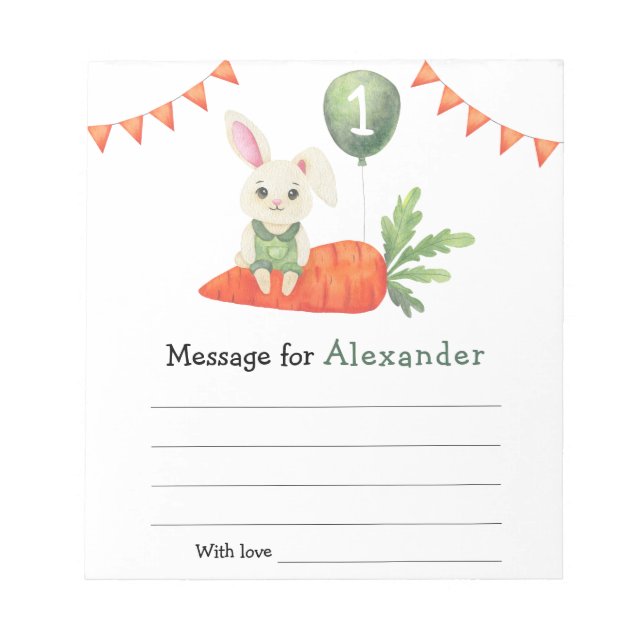 Bunny Birthday time capsule message Notepad (Front)