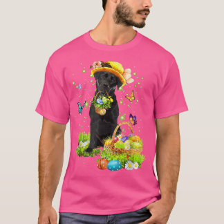 Bunny Black Labrador Dog Happy Easter Eggs Easter  T-Shirt