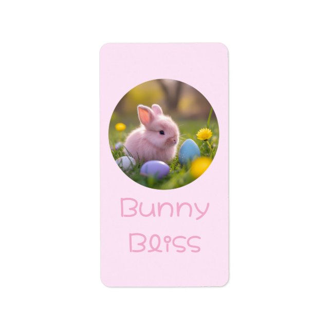 Bunny Bliss- Fluffy Pink Bunny Easter Label (Front)