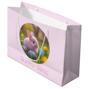 Bunny Bliss-Fluffy Pink Bunny Easter Large Gift Bag