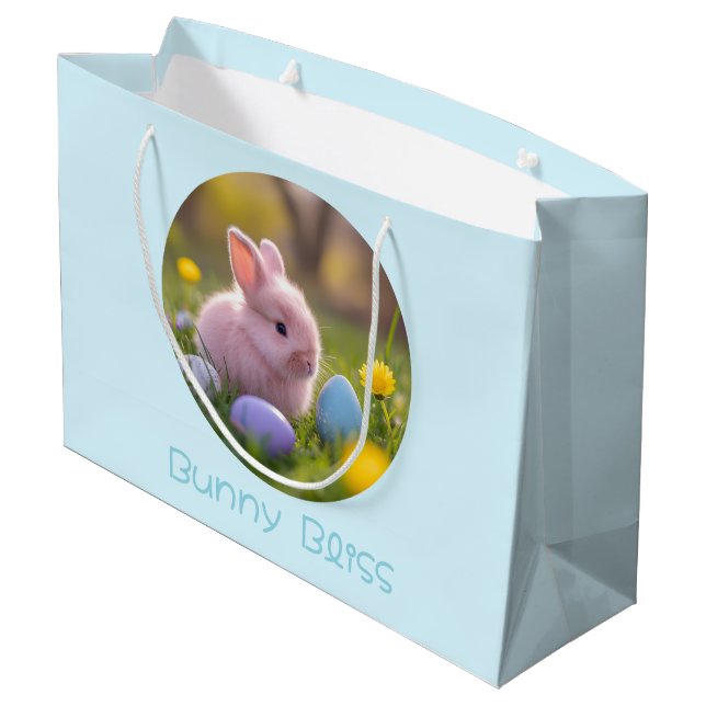 Bunny Bliss-Fluffy Pink Bunny Easter Large Gift Bag (Back Angled)