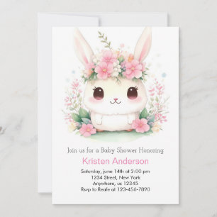 Bunny Bliss: Whimsical Baby Girl's Shower Invitation