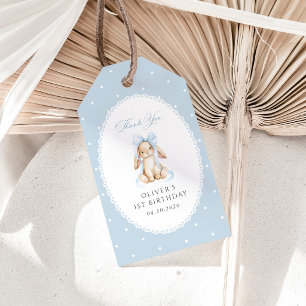 Bunny, Blue Bow, Blue Polka Dots, First Birthday Gift Tags