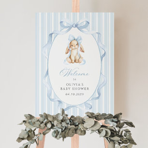 Bunny, Blue Bow, Blue Stripes, Baby Shower Welcome Poster
