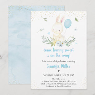 Bunny Blue Boy Greenery Baby Shower Invitation
