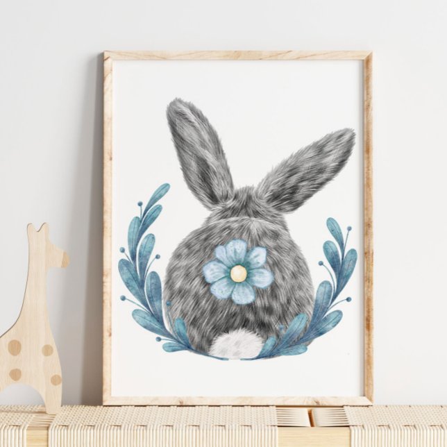 Bunny Blue Floral Nursery Print | Bunny Print (Creator Uploaded)