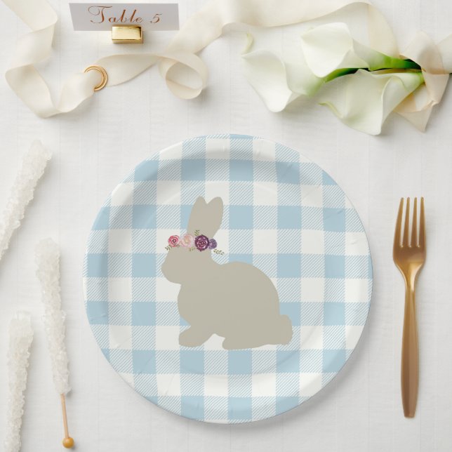 Bunny Blue Gingham Baby Shower Paper Plate (Wedding)