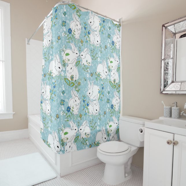 Bunny Blue Shower Curtain (In Situ)