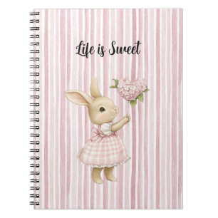 Bunny Blush Pink Heart Flowers Balloon Stripes Notebook