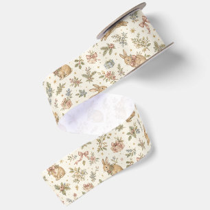 Bunny Blush Winter Floral Vintage Ornament Satin Ribbon