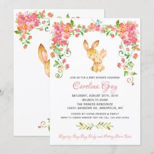 Bunny Boho Floral Invitation Pink Baby Shower