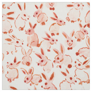 BUNNY BOMB Soft Peach Watercolor Rabbits Fabric