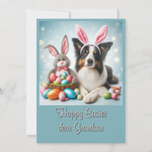 Bunny Border Collie Happy Easter Grandson  Holiday Card