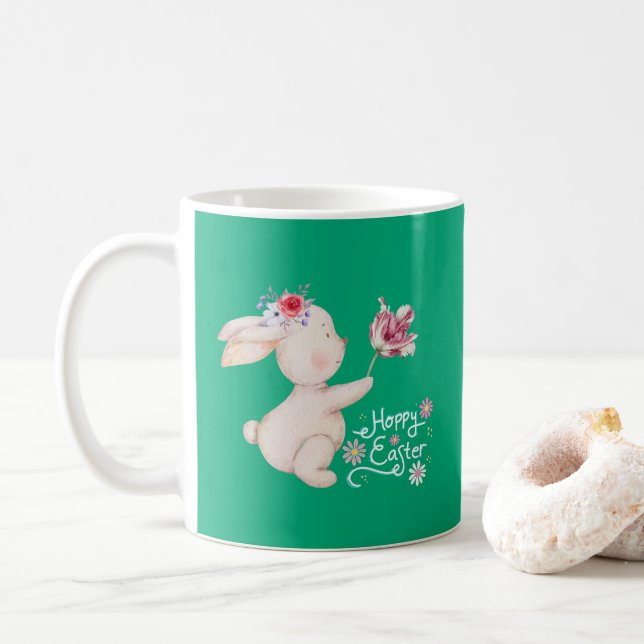 Bunny Bouquet of Flowers Coffee Mug (With Donut)