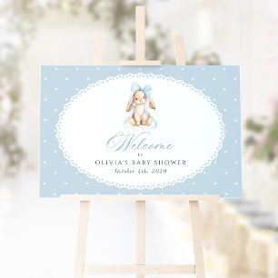 Bunny, Bow, Blue Polka Dots, Baby Shower Welcome Poster