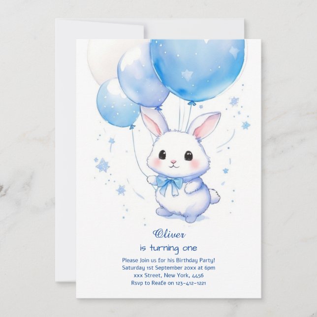 Bunny Boy First Birthday Invitation (Front)