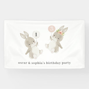 Bunny Boy Girl Joint Birthday Invitation Banner