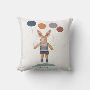 Bunny boy lifted up by balloons kids room cushion