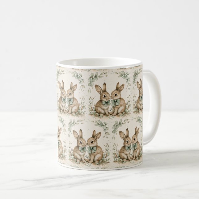 Bunny Breeze Mugs: Spring Sip Joy 🍃🐇 Coffee Mug (Front Right)