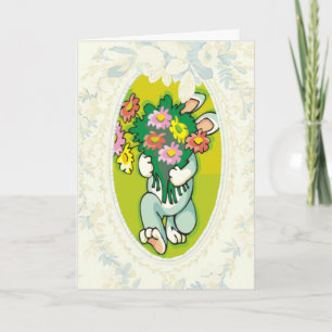 Bunny Bringing Bouquet Of Flowers Easter Card