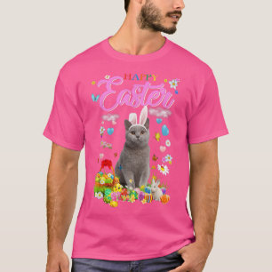 Bunny British Shorthair Cat Happy Easter Eggs  T-Shirt