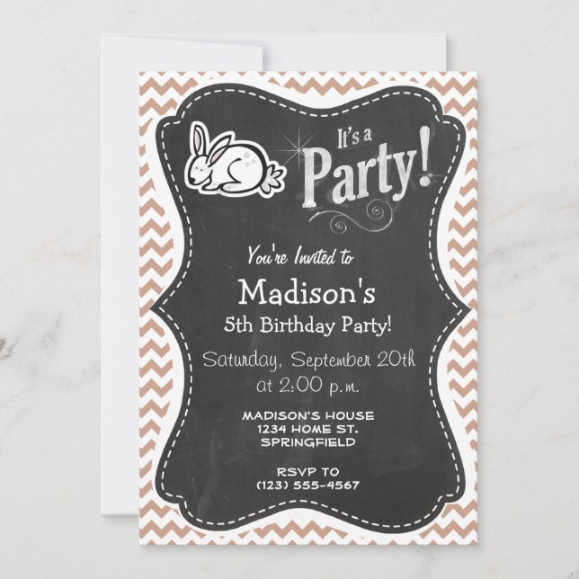 Bunny; Brown Chevron Invitation (Front)