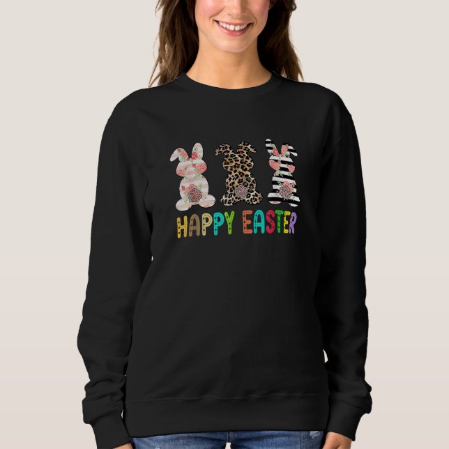 Bunny Buffalo Red Plaid Leopard Print Happy Easter Sweatshirt (Front)