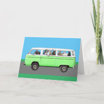 Bunny Bus Greeting Card - Green
