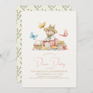 Bunny & Butterflies Picnic Tea Party Girl Birthday Invitation