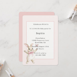Bunny Butterfly Blush Pink Birthday Invitation