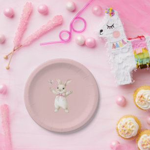 Bunny Butterfly Blush Pink Birthday Paper Plate