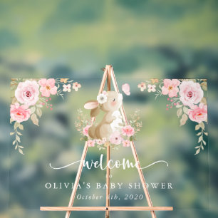 Bunny, Butterfly, Flowers, Baby Shower Welcome Acrylic Sign