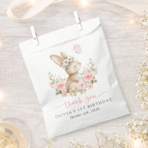 Bunny, Butterfly, Pink Flowers, First Birthday Favour Bags