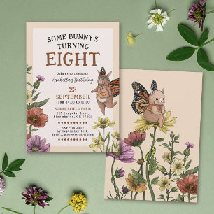Bunny Butterfly Wildflower Floral Birthday Invitation