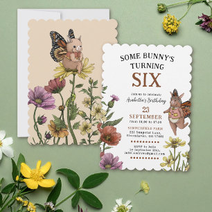 Bunny Butterfly Wildflower Floral Birthday Invitation