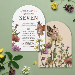 Bunny Butterfly Wildflower Floral Birthday Invitation