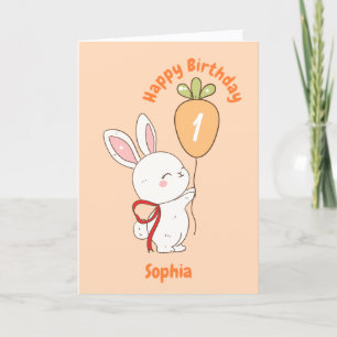 Bunny Carrot Balloon Happy Birthday Card