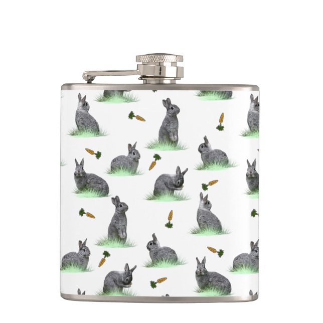 Bunny Carrot Craze Hip Flask (choose colour) (Front)