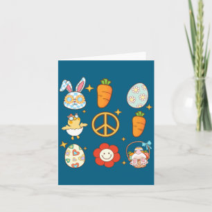 Bunny Carrot Easter Egg Retro Groovy Easter Day  Card