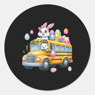 Bunny Carrying Easter Eggs Basket On School Bus Hu Classic Round Sticker