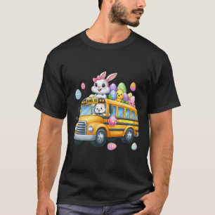Bunny Carrying Easter Eggs Basket On School Bus Hu T-Shirt