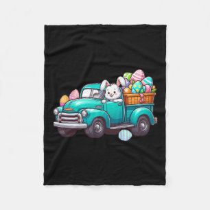 Bunny Carrying Easter Eggs On Pickup Truck Hunting Fleece Blanket