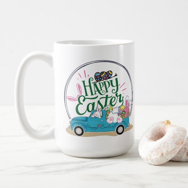 Bunny Celebrates Easter Day Coffee Mug (With Donut)