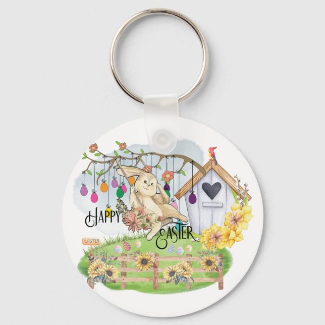 Bunny Celebrates Easter Day Key Ring (Front)